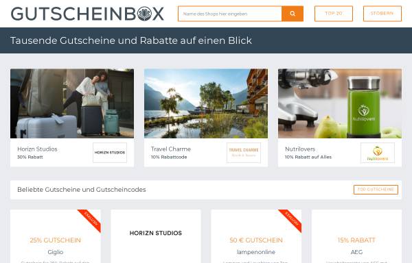 Vorschau von www.gutscheinbox.de, Gutscheinbox, vatago.de GmbH