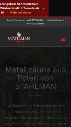 Vorschau der mobilen Webseite www.stahlman-metallzaune.de, Stahlman