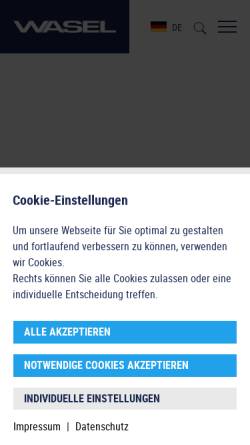 Vorschau der mobilen Webseite www.wasel-krane.de, WASEL GmbH - Schwerlastlogistik und Turmdrehkrane