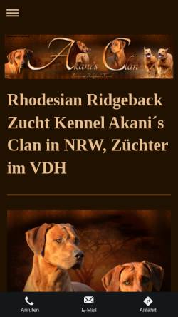 Vorschau der mobilen Webseite www.redwheaten-akani.de, Rhodesian Ridgeback Kennel Akani´s Clan