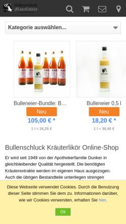 Vorschau der mobilen Webseite www.bullenschluck.com, Bullenschluck Kräuterlikör