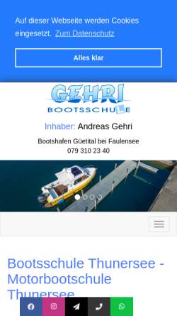 Vorschau der mobilen Webseite www.bootsschule.ch, Bootsfahrschule Andreas Gehri
