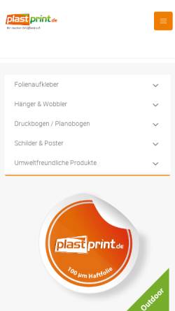 Vorschau der mobilen Webseite www.plastprint.de, plastprint.de GmbH - Onlinedruckerei für Folien im UV-Offsetdruck.