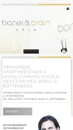 Vorschau der mobilen Webseite www.bonesandbrain.de, Orthopäde Dr.med. Boris-G. Böttenberg - Privatpraxis für Orthopädie in Köln