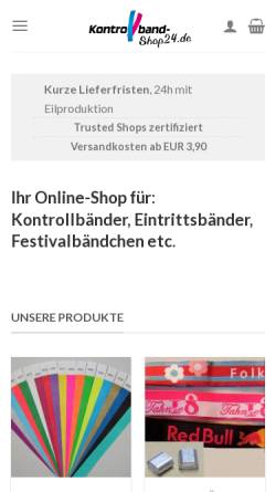 Vorschau der mobilen Webseite kontrollband-shop24.de, Kontrollband-Shop24