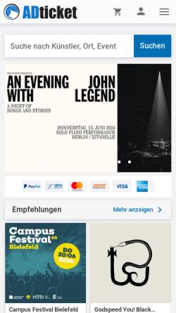 Vorschau der mobilen Webseite www.adticket.de, AD ticket GmbH