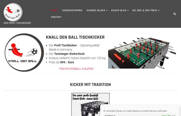 Vorschau von www.knalldenball.de, Knall den Ball Tischkicker Made in Germany Der Testsieger Kickertisch