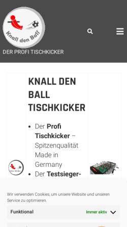 Vorschau der mobilen Webseite www.knalldenball.de, Knall den Ball Tischkicker Made in Germany Der Testsieger Kickertisch