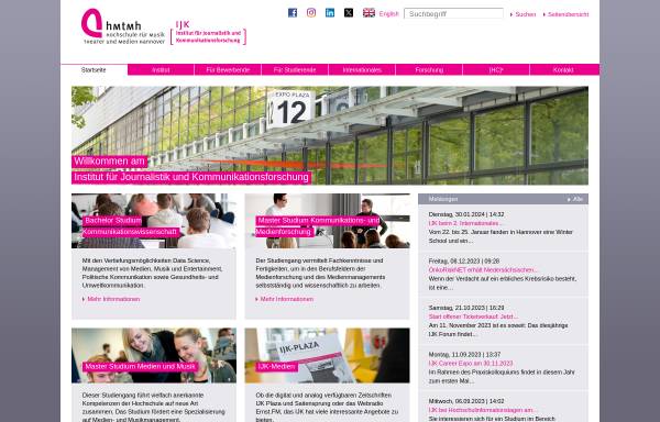 Vorschau von www.ijk.hmtm-hannover.de, Institut für Journalistik und Kommunikationsforschung Hannover (IJK)