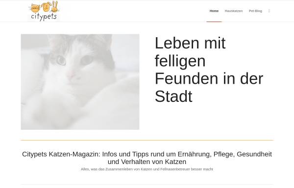 Vorschau von www.citypets.de, citypets - Webmagazin für Menschen mit Hauskatzen in der Stadt