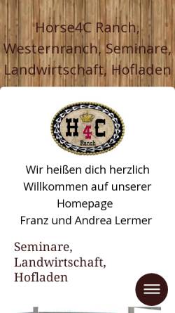 Vorschau der mobilen Webseite www.horse4c-ranch.de, Westernranch und Pension in Hainichen