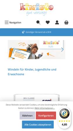 Vorschau der mobilen Webseite www.kiwisto.de, kiwisto GmbH & Co. KG