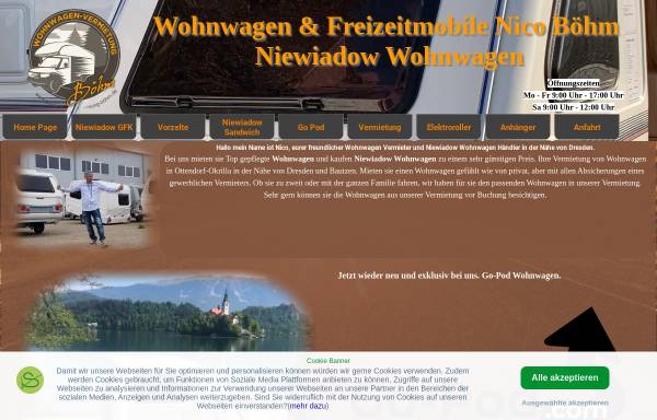 Vorschau von www.wohnwagen-vermietung-boehm.de, Wohnwagen & Freizeitmobile Nico Böhm
