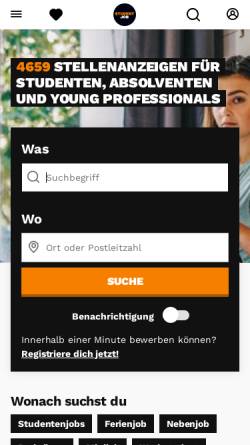 Vorschau der mobilen Webseite www.studentjob.de, StudentJob
