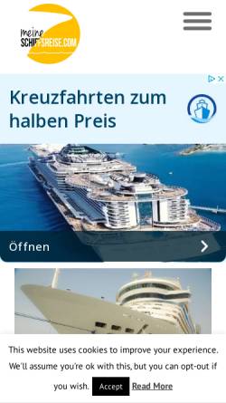 Vorschau der mobilen Webseite www.meineschiffsreise.com, Meineschiffsreise.com - Kreuzfahrten und Fähren