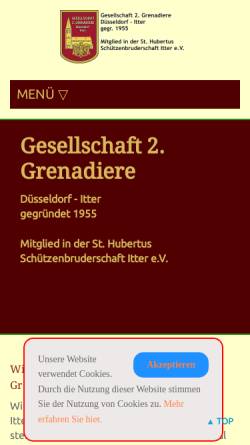 Vorschau der mobilen Webseite www.grennis.de, Die Gesellschaft 2. Grenadiere Itter - gegr. 1955