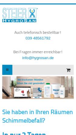 Vorschau der mobilen Webseite www.hygrosan.de, Steier Hygrosan, Dipl.-Ing Reinhard Steier