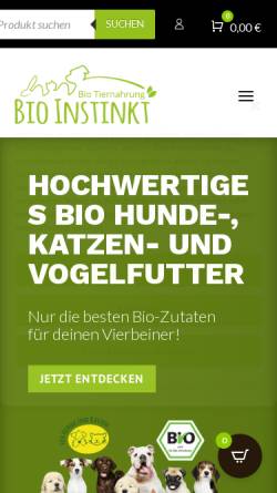 Vorschau der mobilen Webseite organic-animal-foods.de, Organic Animal Foods - Bio Instinkt