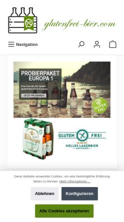 Vorschau der mobilen Webseite www.glutenfrei-bier.com, Glutenfreies Bier - Volz und Rat, Getränkehandel GbR