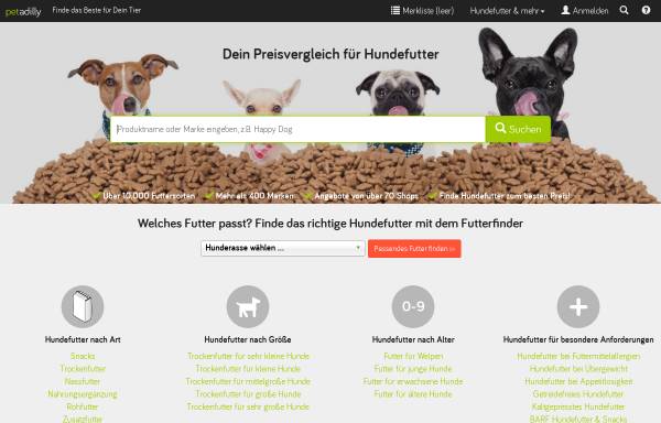 Vorschau von www.petadilly.de, petadilly - Suchmaschine und Preisvergleich für Hundefutter