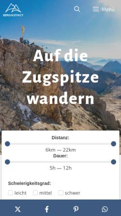 Vorschau der mobilen Webseite www.auf-die-zugspitze-wandern.info, Alle Wege auf die Zugspitze