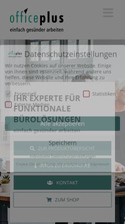 Vorschau der mobilen Webseite officeplus.de, officeplus GmbH - Spezialist für höhenverstellbare Büromöbel