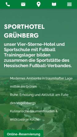 Vorschau der mobilen Webseite sporthotel-gruenberg.de, Sporthotel / Sportschule Grünberg