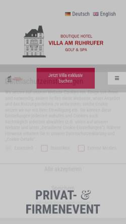 Vorschau der mobilen Webseite www.villa-am-ruhrufer.de, Villa am Ruhrufer Golf & Spa – Ihre 5* Unterkunft mit Luxus und Komfort