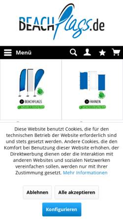 Vorschau der mobilen Webseite www.beachflags.de, Werbepart OHG - Fahnendruck für individuellen Werbeauftritt