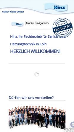 Vorschau der mobilen Webseite www.hinz-koeln.de, Hinz - Ihr Fachbetrieb für Sanitär- und Heizung