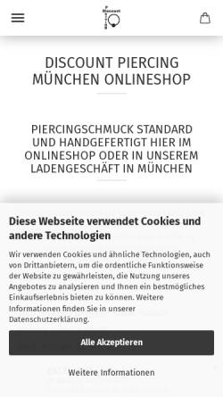Vorschau der mobilen Webseite www.discount-piercing.de, Discount-Piercing, Robert Wörle München