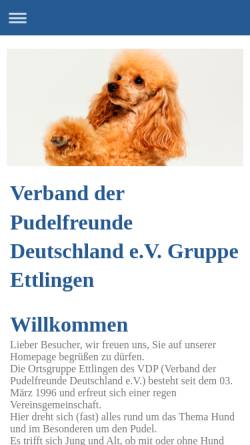 Vorschau der mobilen Webseite www.pudelfreunde-ettlingen.de, Pudelfreunde VDP Gruppe Ettlingen