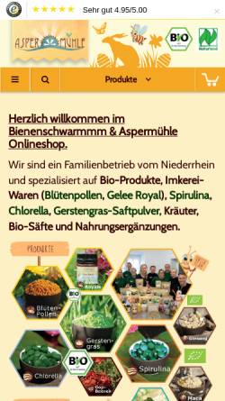 Vorschau der mobilen Webseite www.aspermuehle.de, Aspermuehle - naturwaren-niederrhein GmbH