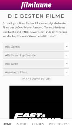 Vorschau der mobilen Webseite filmlaune.de, Filmlaune