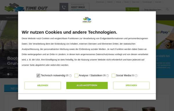 Vorschau von www.timeout.de, Time Out: Online-Shop für Bootslack & Antifouling