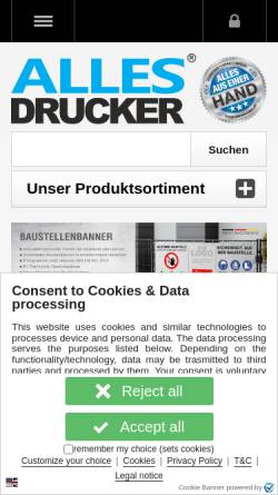 Vorschau der mobilen Webseite www.allesdrucker.de, Allesdrucker GmbH