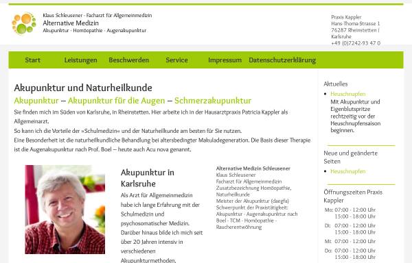 Vorschau von www.arzt-schleusener.de, Ganzheitlliche Medizin - Klaus Schleusener - Praxis Kappler