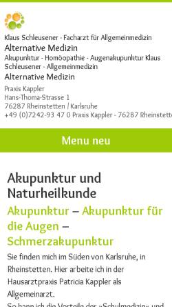 Vorschau der mobilen Webseite www.arzt-schleusener.de, Ganzheitlliche Medizin - Klaus Schleusener - Praxis Kappler