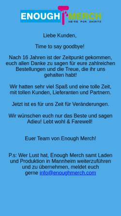 Vorschau der mobilen Webseite www.enoughshirts.de, Enough Merch Texitldruck