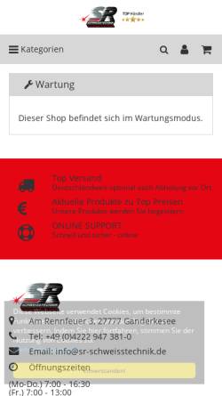 Vorschau der mobilen Webseite sr-schweisstechnik-shop.de, Alles rund ums Schweißen - SR Schweißtechnik GmbH