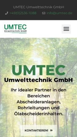 Vorschau der mobilen Webseite www.umtec.de, UMTEC Umwelttechnik GmbH