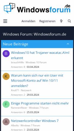 Vorschau der mobilen Webseite www.windowsforum.de, Windowforum.de