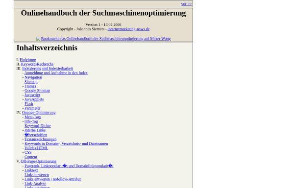 Vorschau von www.internetmarketing-news.de, Onlinehandbuch der Suchmaschinenoptimierung