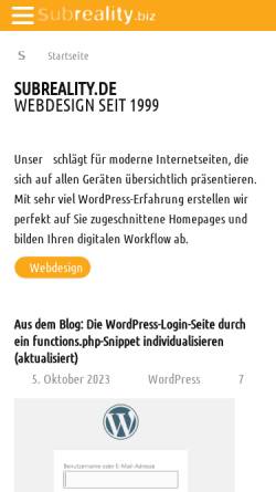Vorschau der mobilen Webseite www.subreality.de, Subreality UG
