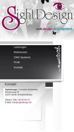 Vorschau der mobilen Webseite www.sightdesign.de, Sightdesign, Christine Kirchmeier