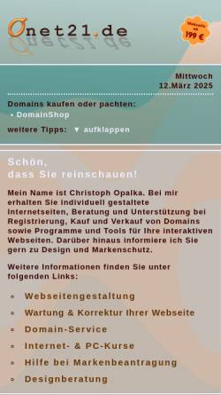 Vorschau der mobilen Webseite onet21.de, Onet21, Christoph Opalka