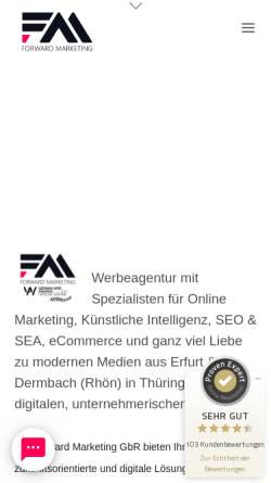 Vorschau der mobilen Webseite www.forward-marketing.de, Forward Marketing, Blum & Grunitz GbR