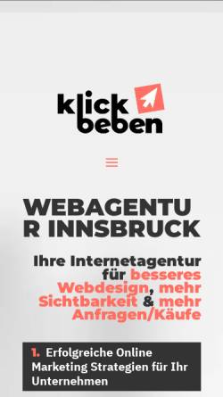 Vorschau der mobilen Webseite www.klickbeben.com, klickbeben Innsbruck by Diwosch GmbH