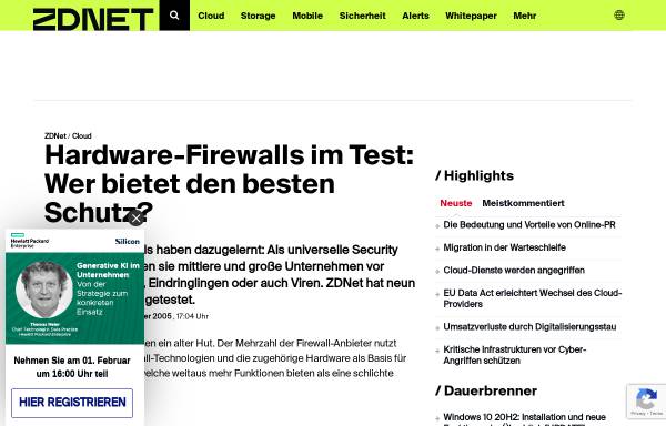 Vorschau von www.zdnet.de, Hardware-Firewalls im Test: Wer bietet den besten Schutz?