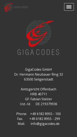 Vorschau der mobilen Webseite www.gigacodes.de, Giga Codes GmbH